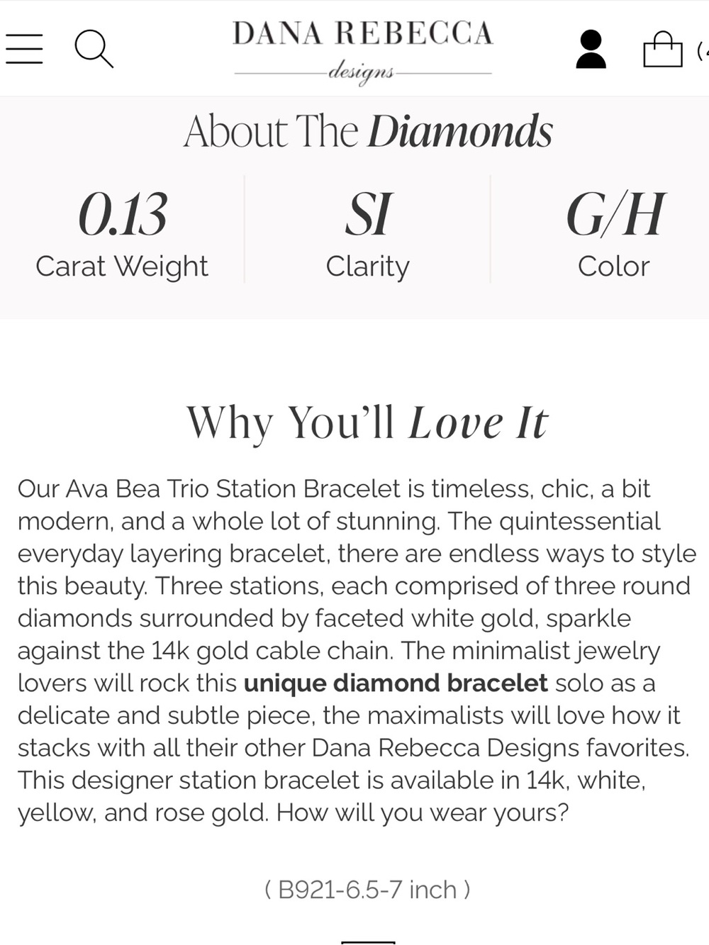 Dana Rebecca Designs Ava Bea Trio Station Diamond Bracelet 14k Yellow Gold 6.75” - Picture 8 of 11